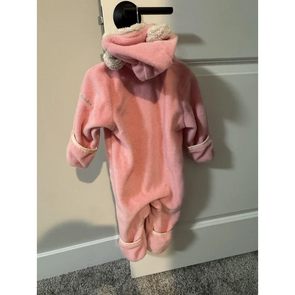 Columbia Snowsuit Baby Girls 6-12 Months Pink Fleece Hooded Footed Bunting Zip